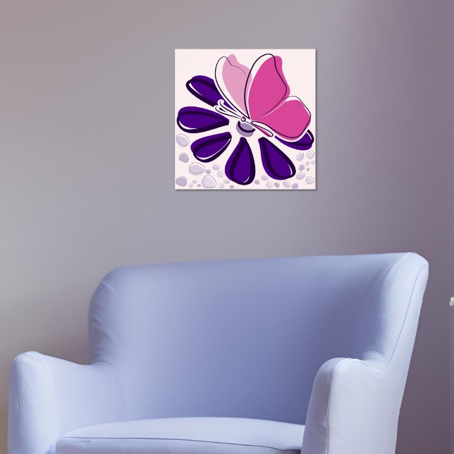 Affiche Papillon Abstrait et Blossom Art rose et violet (Abstract Butterfly and Blossom Pink and Purple Art Poster)