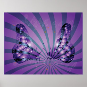 Affiche Papillon Abstrait pourpre avec ailes rayonnantes