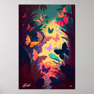 Affiche Papillon Animal Portrait Peinture Faune Forêt