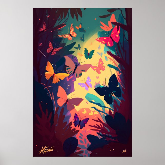 Affiche Papillon Animal Portrait Peinture Faune Forêt (Devant)
