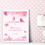 Affiche Papillon Anniversaire Rose & Or Poussière Bienvenu<br><div class="desc">Belle affiche d'anniversaire sur le thème du papillon rose pour la petite fille.</div>
