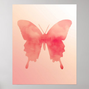 Affiche Papillon aquarelle - Corail et Pêche