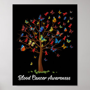Affiche Papillon Arbre Beau Rouge Ruban Cancer du Sang A