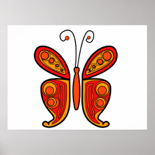 Affiche Papillon artistique rouge orange et jaune