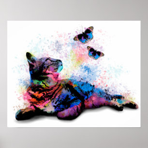 Affiche Papillon au chat 614
