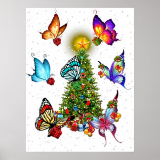Affiche papillon autour des papillons de noël
