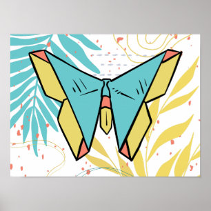 Affiche Papillon aux fleurs colorées Abstrait et Doodle Na