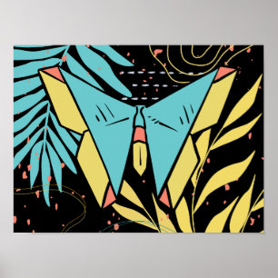 Affiche Papillon aux fleurs colorées Abstrait et Doodle Na