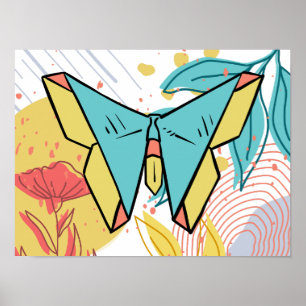 Affiche Papillon aux fleurs colorées Abstrait et Doodle Na