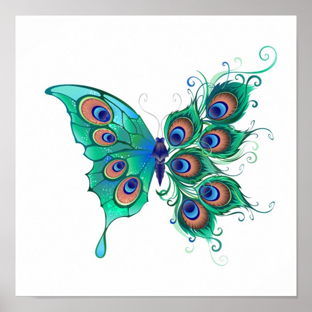 Affiche Papillon aux plumes de paon vert (Devant)