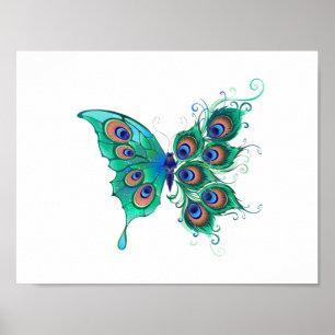 Affiche Papillon aux plumes de paon vert
