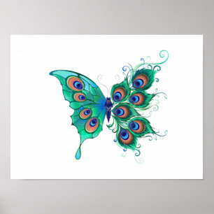 Affiche Papillon aux plumes de paon vert