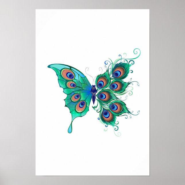 Affiche Papillon aux plumes de paon vert (Devant)