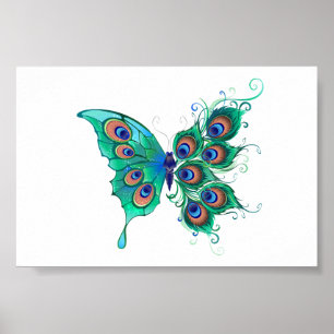 Affiche Papillon aux plumes de paon vert