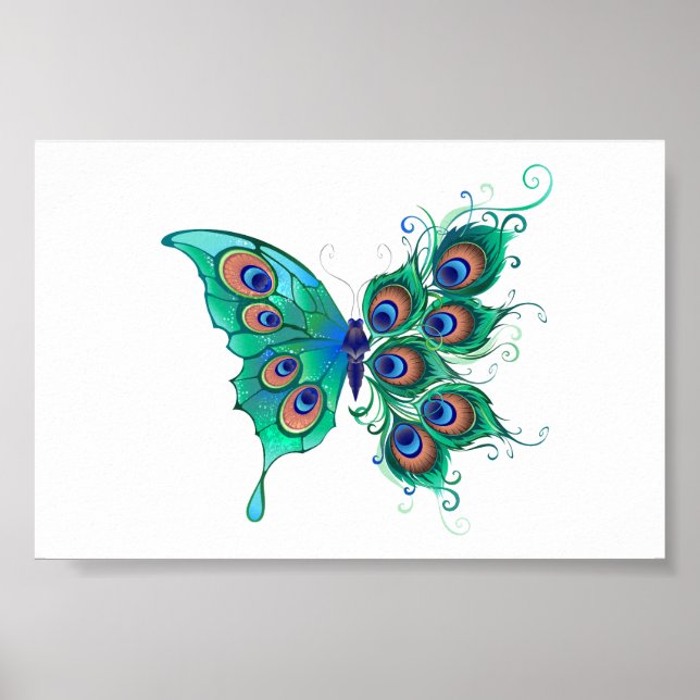 Affiche Papillon aux plumes de paon vert (Devant)