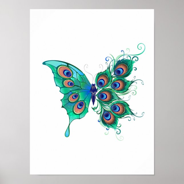 Affiche Papillon aux plumes de paon vert (Devant)