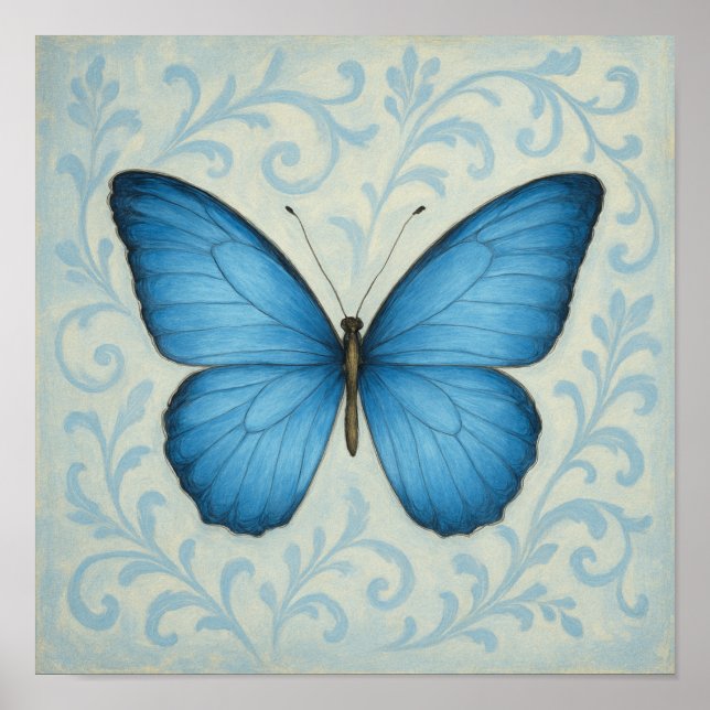 Affiche Papillon bleu et Carré de manuscrits victoriens (Devant)