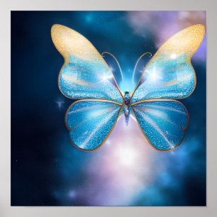 Affiche Papillon bleu et or