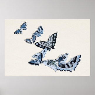 Affiche Papillon bleu japonais design vintage art ポ タ