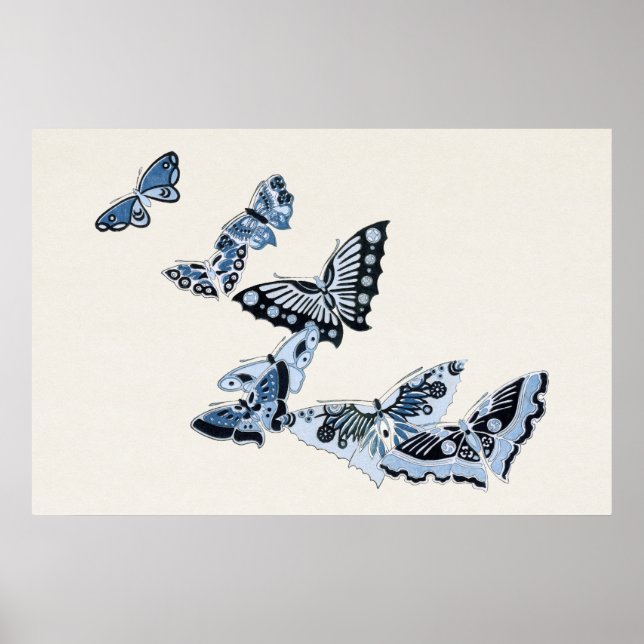 Affiche Papillon bleu japonais design vintage art ポ タ (Devant)