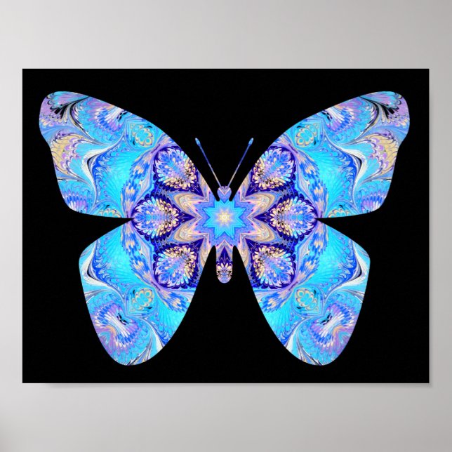 Affiche Papillon bleu kaléidoscope (Devant)