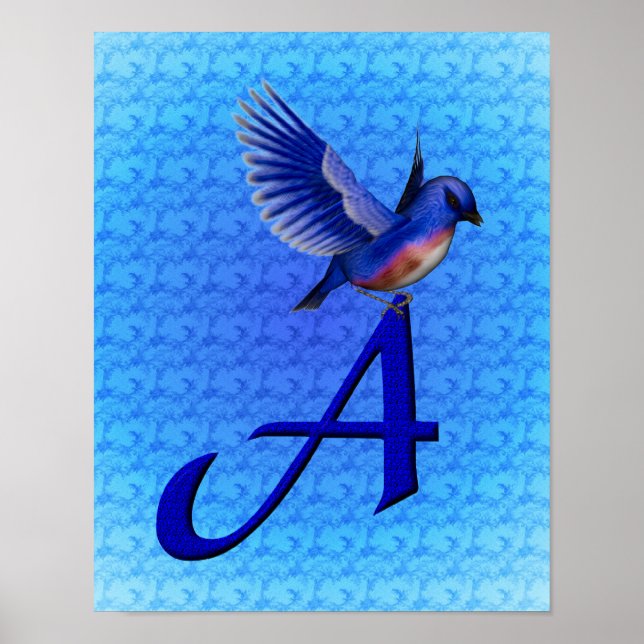 Affiche Papillon bleu Monogramme Initiale A (Devant)