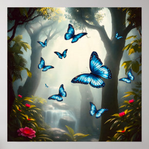 Affiche Papillon bleu morpho dans la forêt tropicale