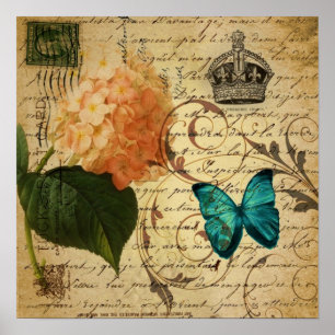 Affiche papillon bleu paris scripts français botanique