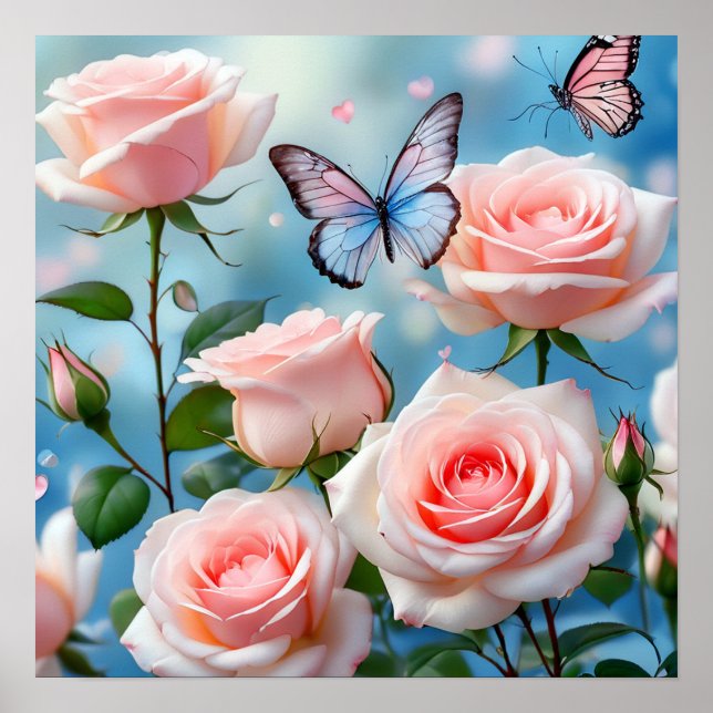 Affiche Papillon bleu rose doux (Devant)