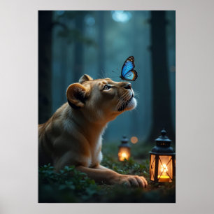 Affiche Papillon bleu sur le nez de lion dans la forêt mys