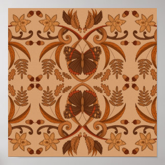 Affiche Papillon Brun Doré Motif de Surface Automne