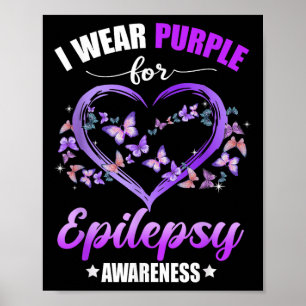 Affiche Papillon cardiaque Je Porte Violet Pour L'Épilepsi