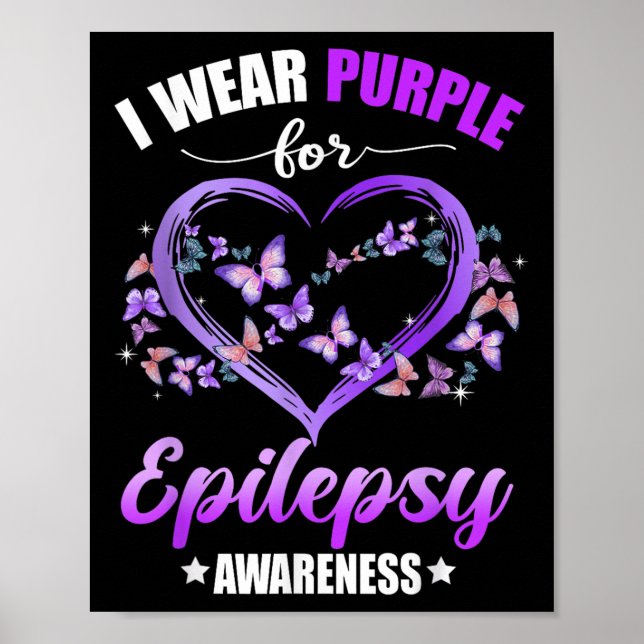 Affiche Papillon cardiaque Je Porte Violet Pour L'Épilepsi (Devant)