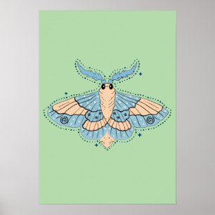 Affiche Papillon Céleste Fantaisiste — Bleu Douce et Pêche