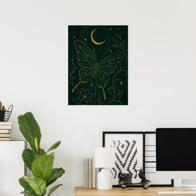 Affiche Papillon céleste gothique et lune mystique (Bureau à domicile)