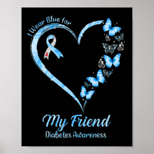 Affiche Papillon Coeur Je Porte Bleu Pour Mon Ami Diabète