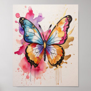 Affiche Papillon coloré avec éclaboussure artistique
