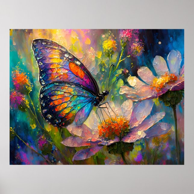 Affiche Papillon coloré et Fleurs sauvages à Sunrise (Devant)
