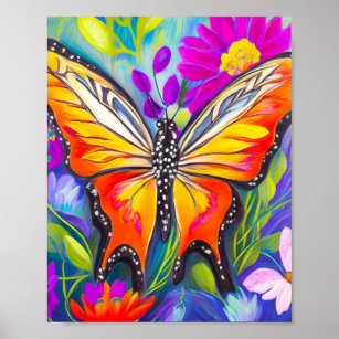 Affiche Papillon dans un champ de fleurs