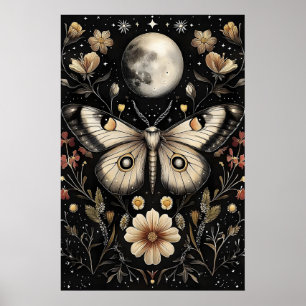 Affiche Papillon dans un jardin de fleurs sombres au clair