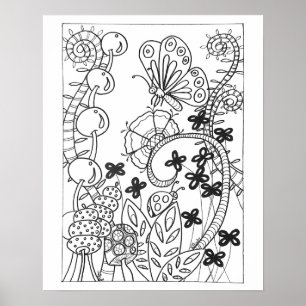 Affiche Papillon de 16 po x 20 po avec coloration des fleu