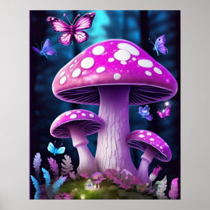 Affiche Papillon de champignons Forêt enchantée COULEUR PU