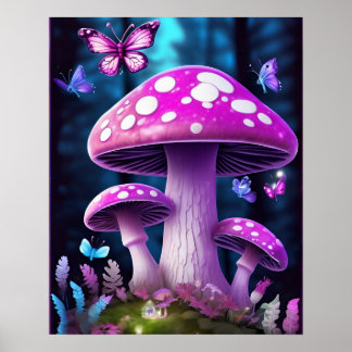 Affiche Papillon de champignons Forêt enchantée COULEUR PU