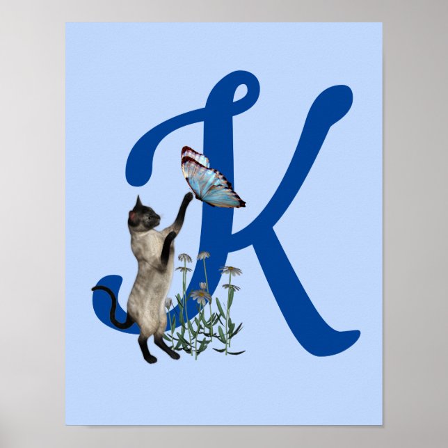 Affiche Papillon de chat siamois Daisies Monogramme Initia (Devant)