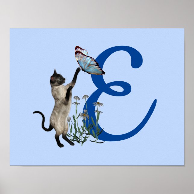 Affiche Papillon de chat siamois mignon monogramme initial (Devant)