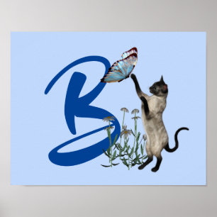Affiche Papillon de chat siamois monogramme initial B