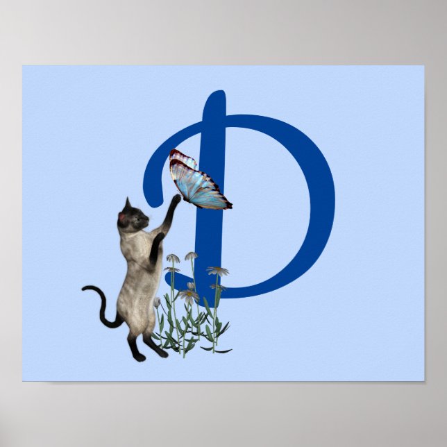 Affiche Papillon de chat siamois Monogramme Initial D (Devant)