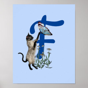 Affiche Papillon de chat siamois Monogramme Initial F 