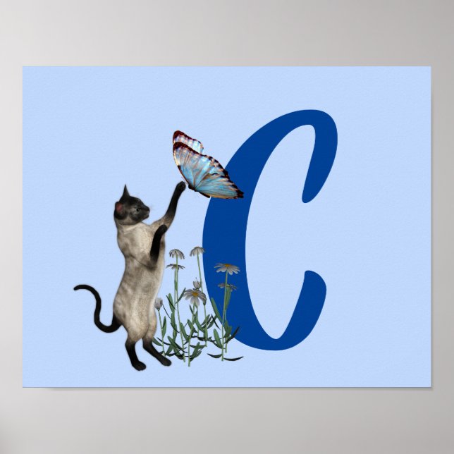 Affiche Papillon de chat siamois Monogramme Initiale C Aff (Devant)