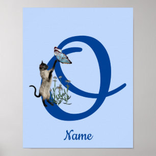 Affiche Papillon de chat siamois monogramme initiale O nom